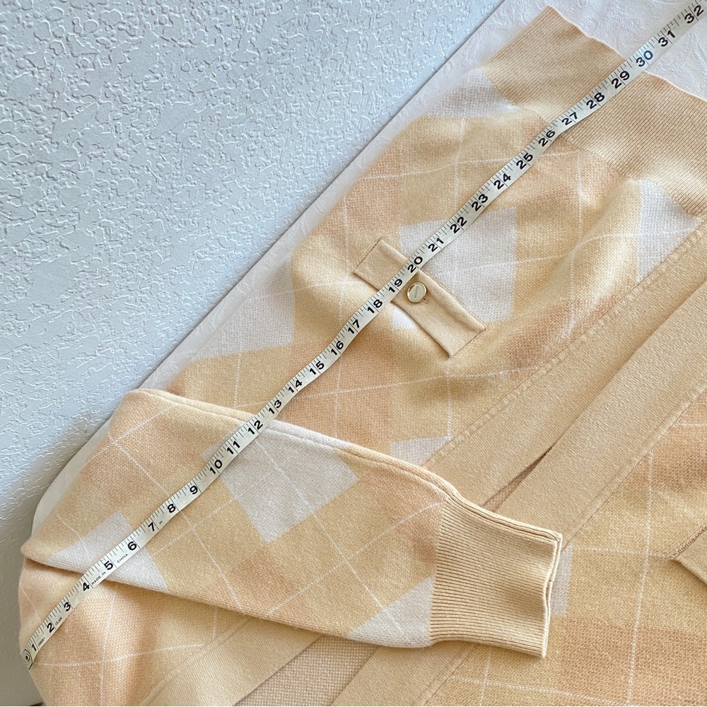 Sandro Argyle Jacquard Cardigan  Tan/White/Cream - Picture 11 of 16